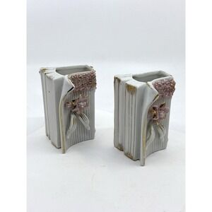 Capodimonte Style Vase With Applied Flowers Hand Painted A Set Of 2